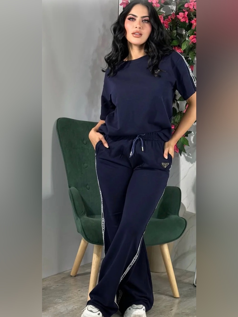 Navy Casual Drawstring Pants with Matching Tshirt two piece set size S